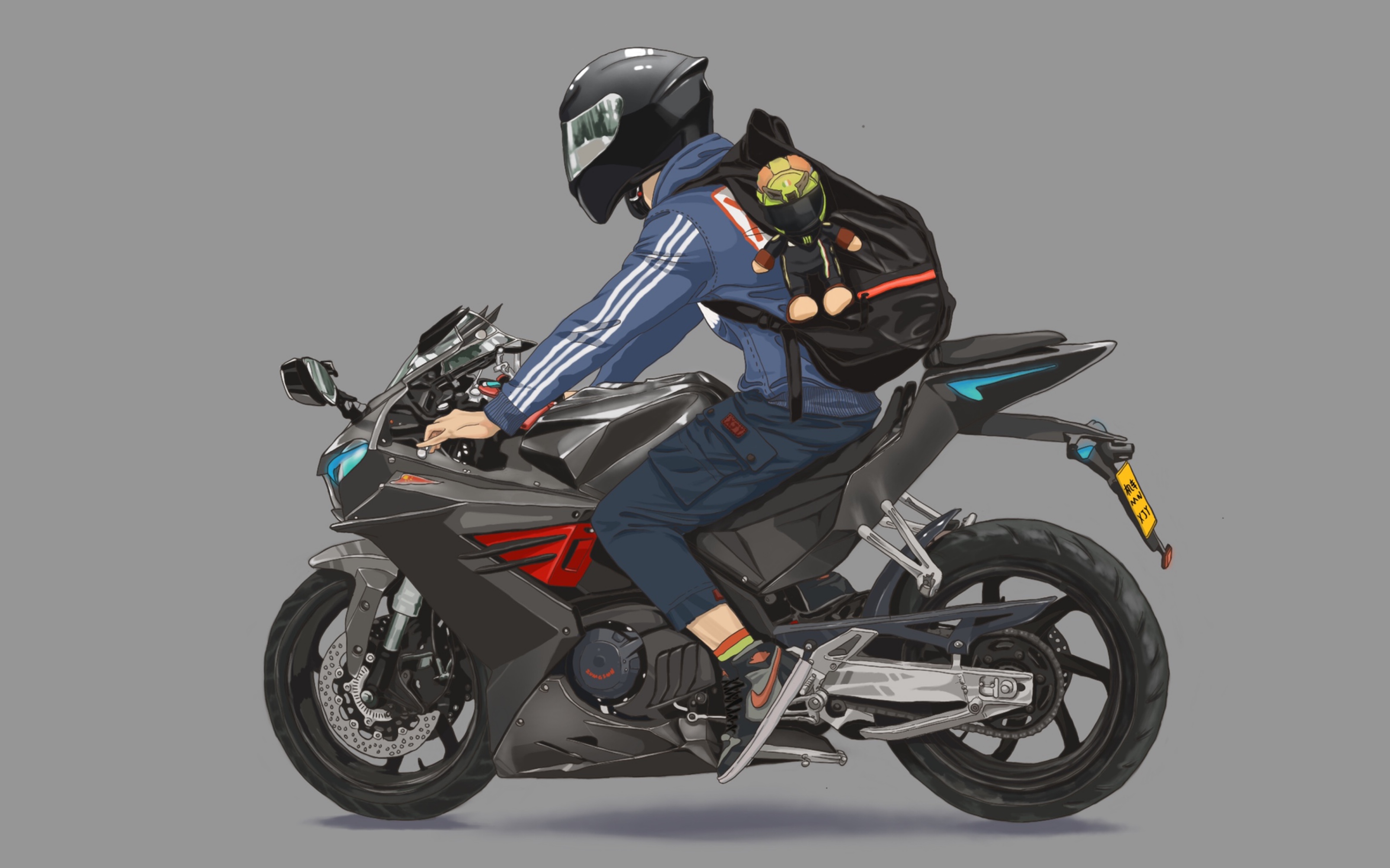 骑摩托动漫男生图片