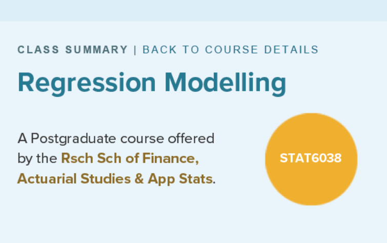 [图]ANU STAT6038 Regression Modeling 回归建模