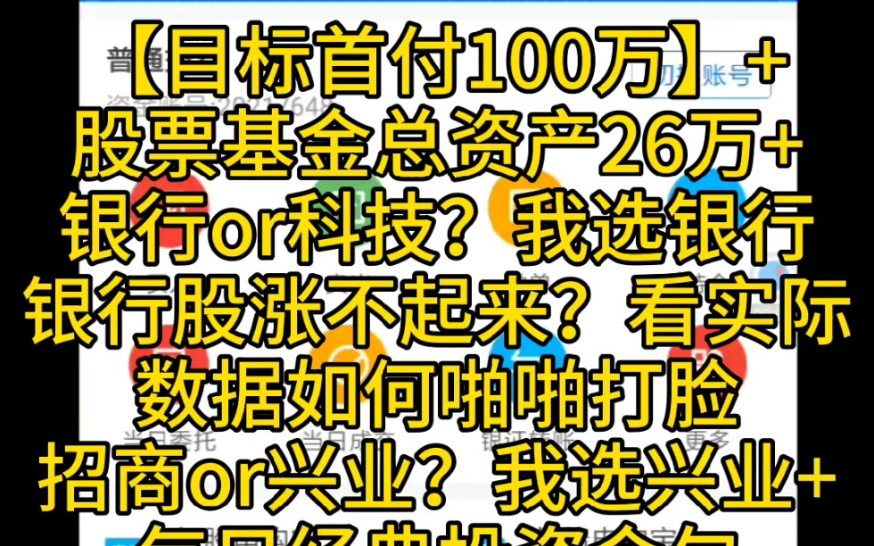 【目标首付100万】+涨粉了!!!+银行股盘子大,涨不起来?实际数据说话,看如何啪啪打脸,不接受反驳+银行股还是科技股?我选择银行股,招商还是...