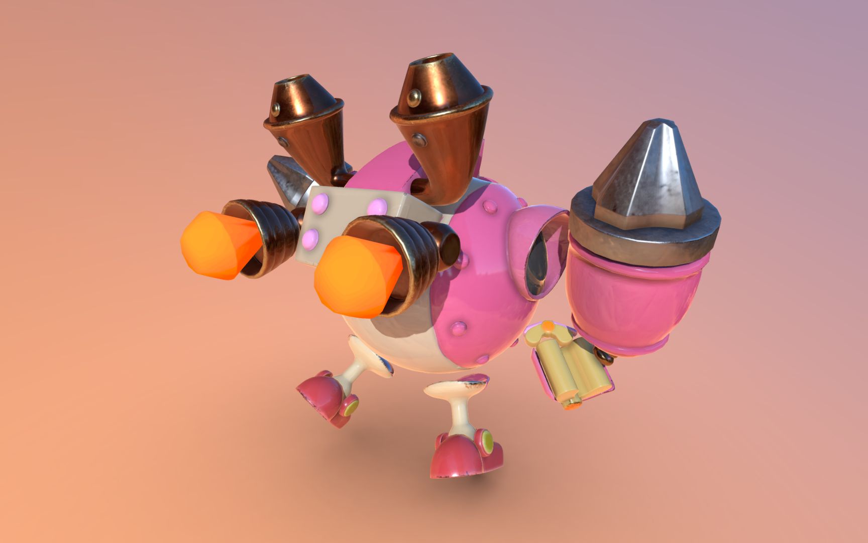 粉色的可爱小机器人,次时代3d场景道具制作,maya建模