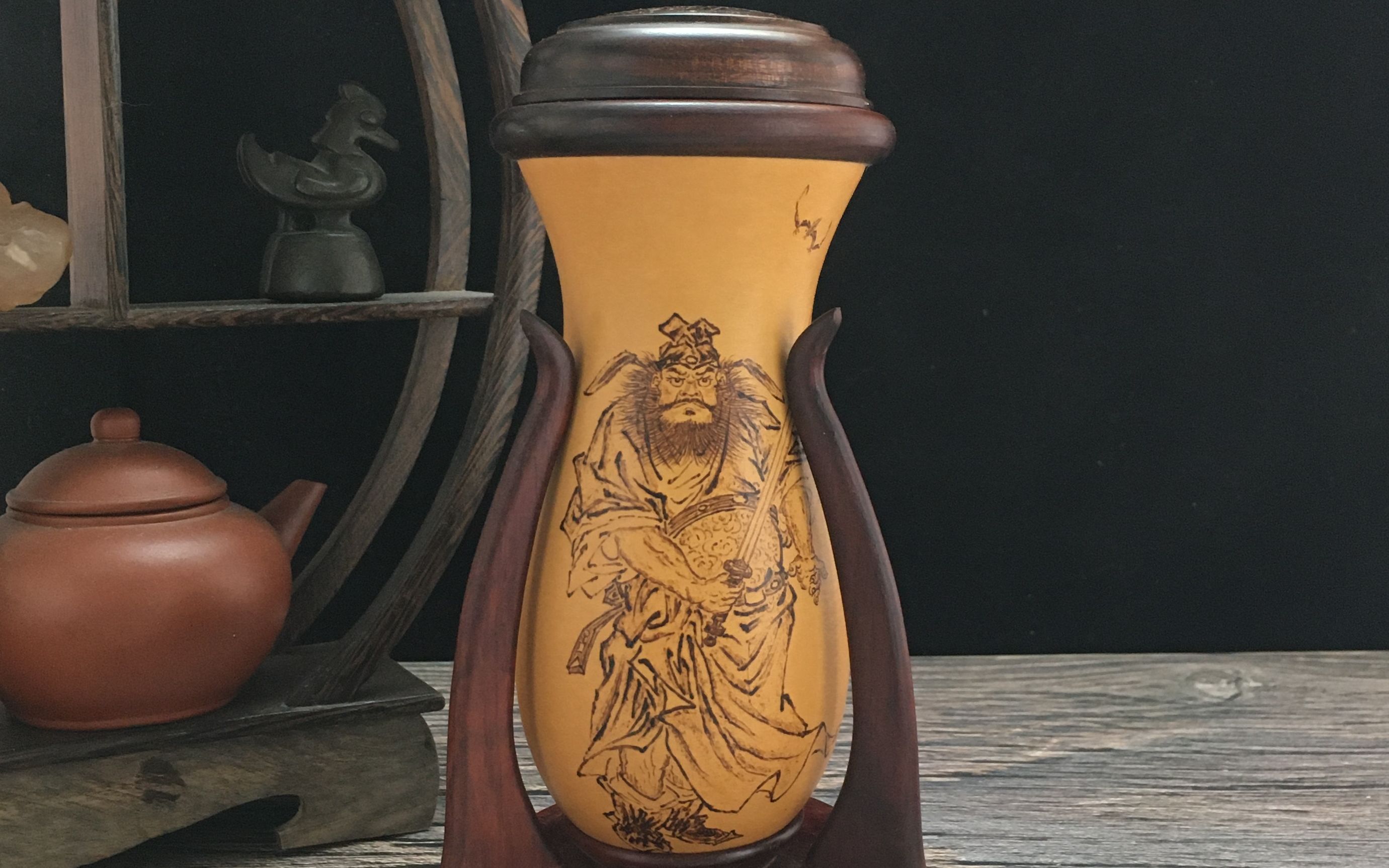 钟馗持剑图 纯手工烙画烫花养虫蓄虫鸣虫具葫芦蝈蝈叫罐文玩把件