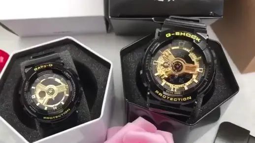 卡西欧G110经典款式黑金情侣对表七夕礼物