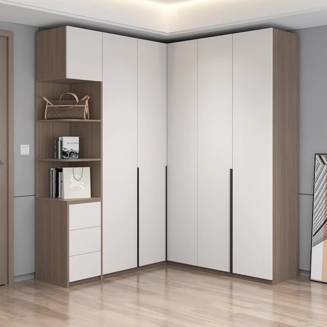 【10元券】新款实木转角衣柜家用卧室一门到顶加高l型小户型欧松板