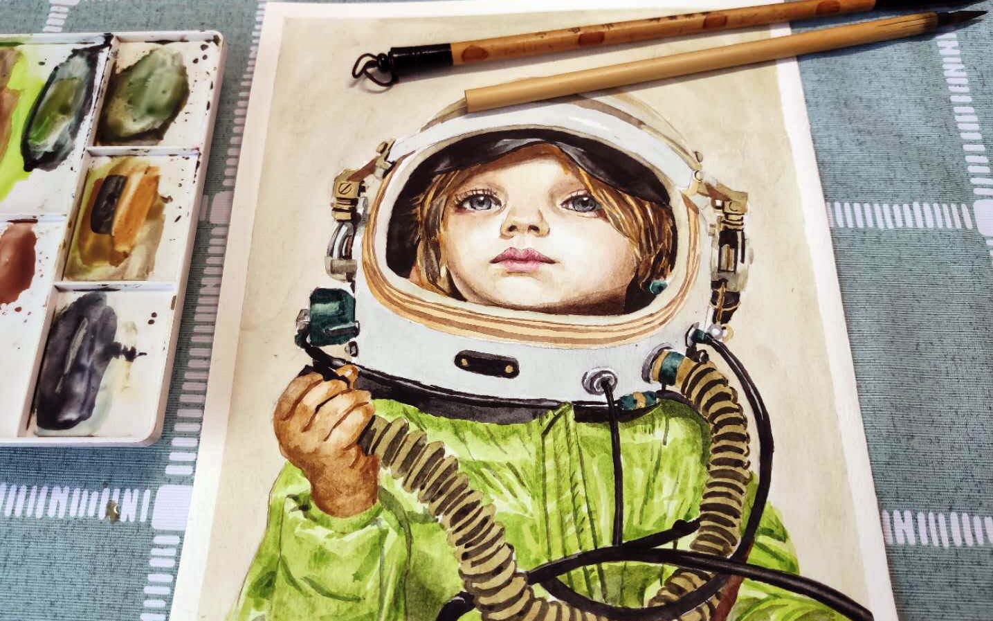 宇航员水粉画图片