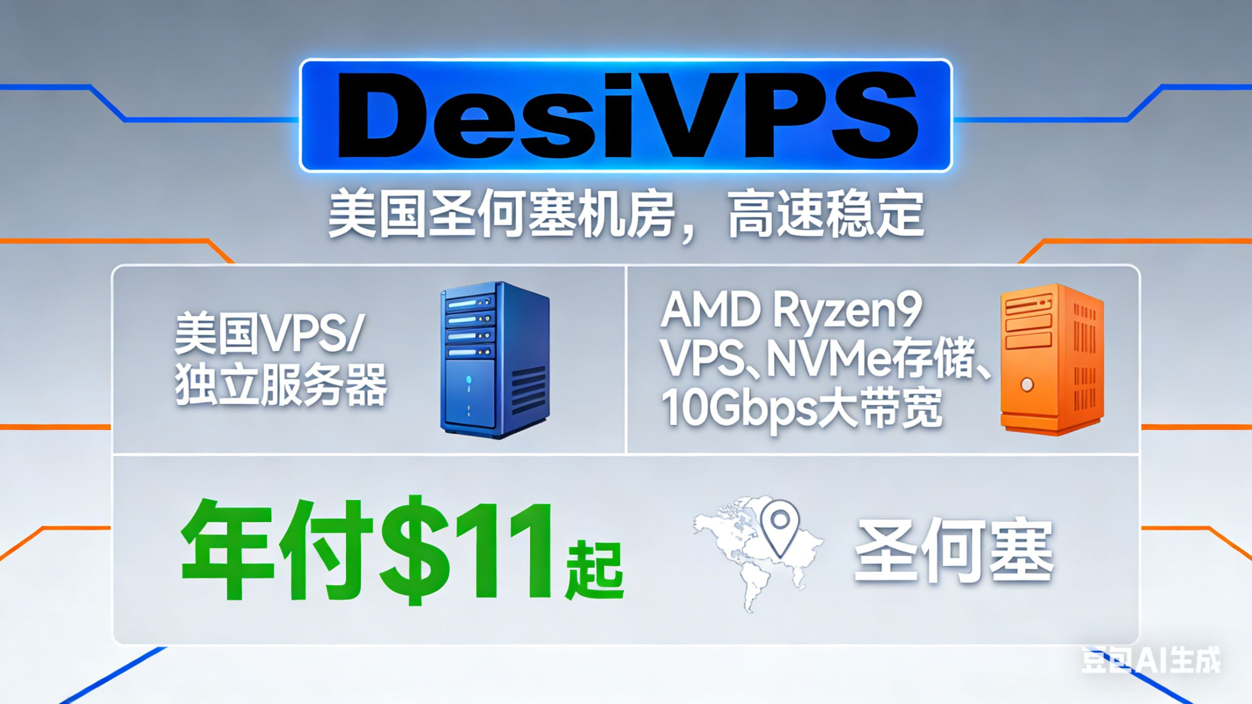 DesiVPS:美国VPS/独立服务器,AMD Ryzen9 VPS/NVMe存储/10Gbps大带宽,年付$11起,圣何塞机房