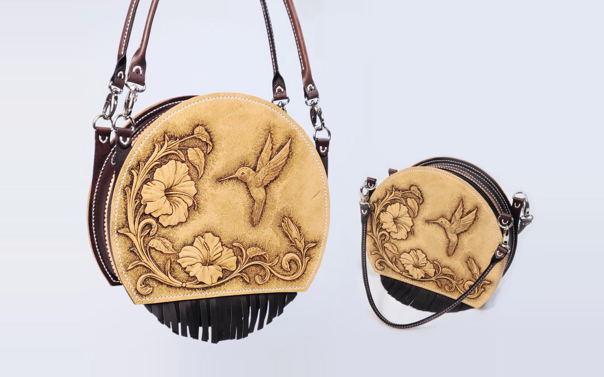 手工制作流苏皮雕圆鼓包