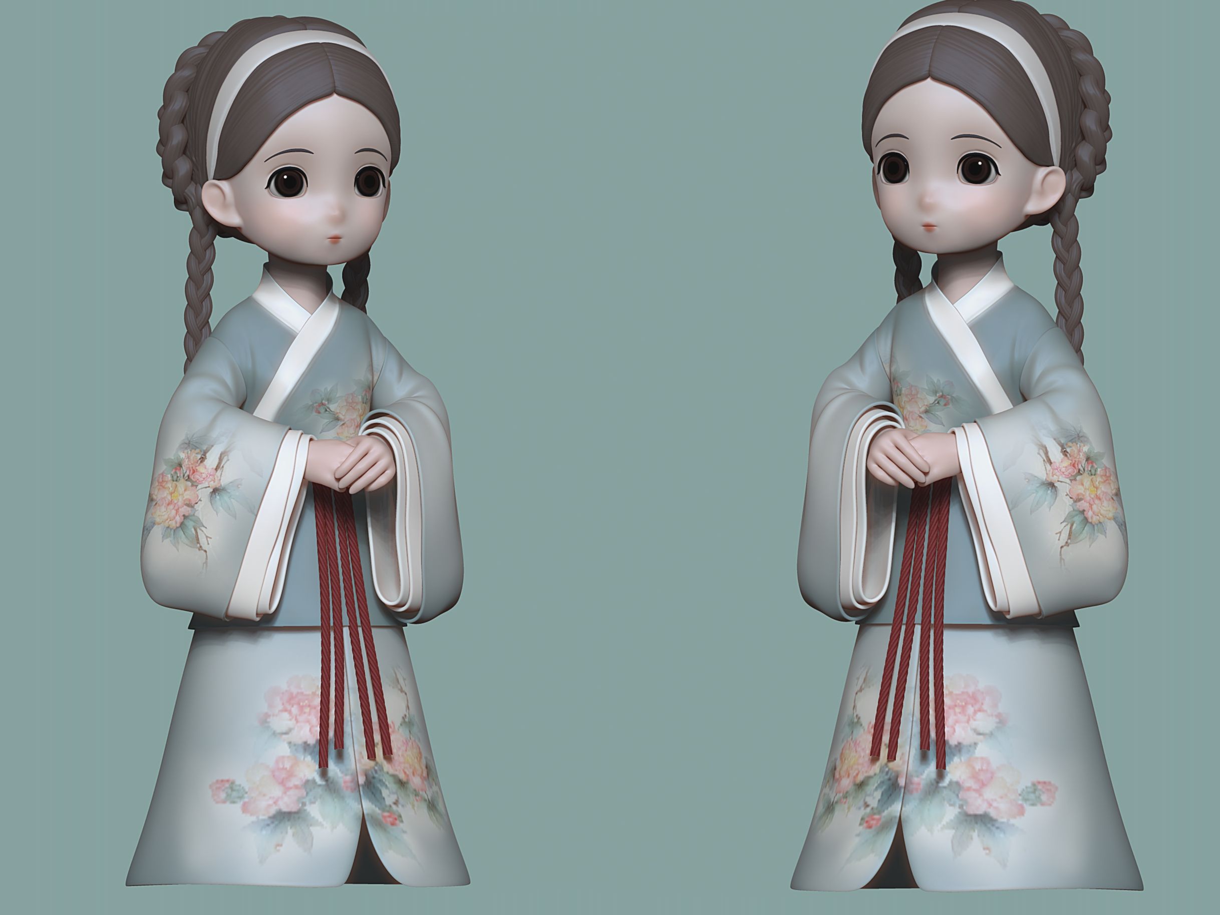 【zbrush人物建模】古风萝莉手办 次世代女性人物角色模型雕刻制作全