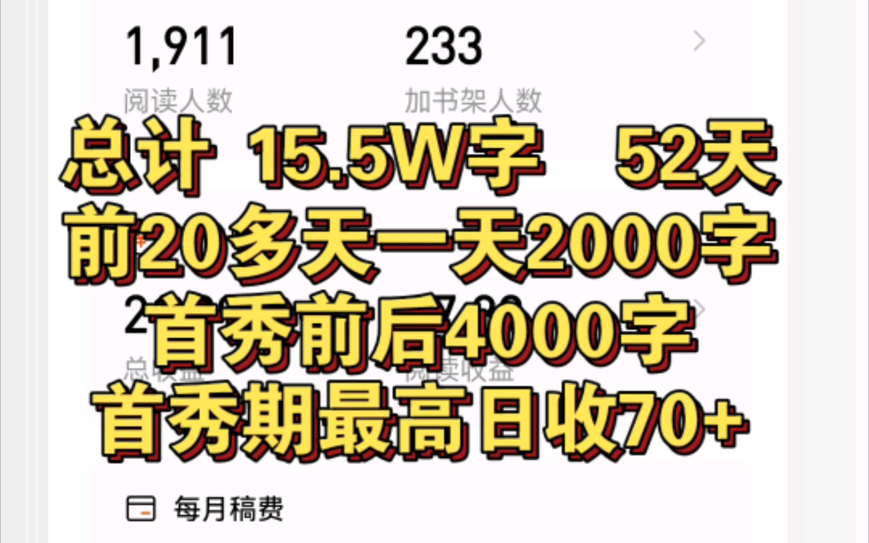 番茄写书 新书首秀完结 总结 52天更新15.5W字,昨日数据恢复首秀前,这个月稳定更新能拿个全勤.哔哩哔哩bilibili