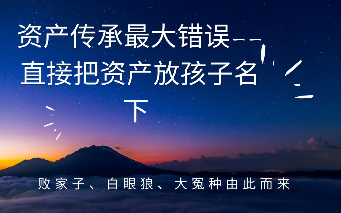 资产传承最大错误——把资产直接放在孩子名下——白眼狼、败家子、大冤种由此而来哔哩哔哩bilibili