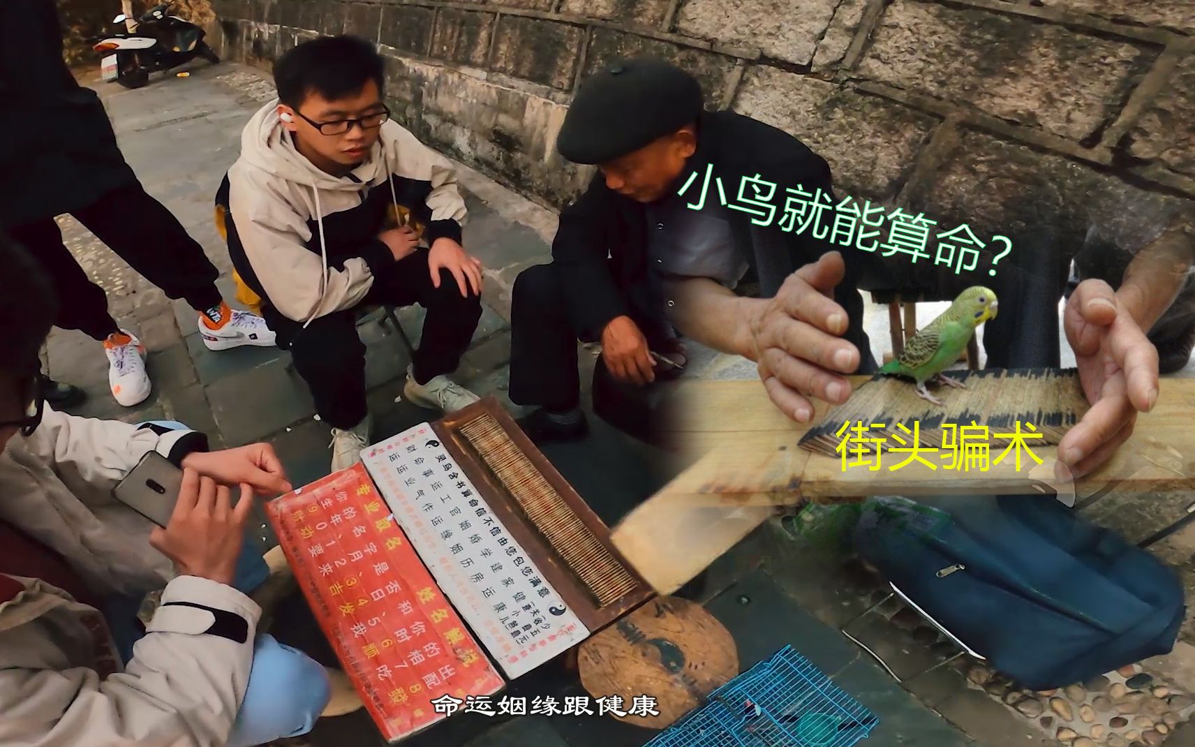 路边小鸟叼签算命翻车偷拍被算命老头子发现扬言要把我设备丢河里