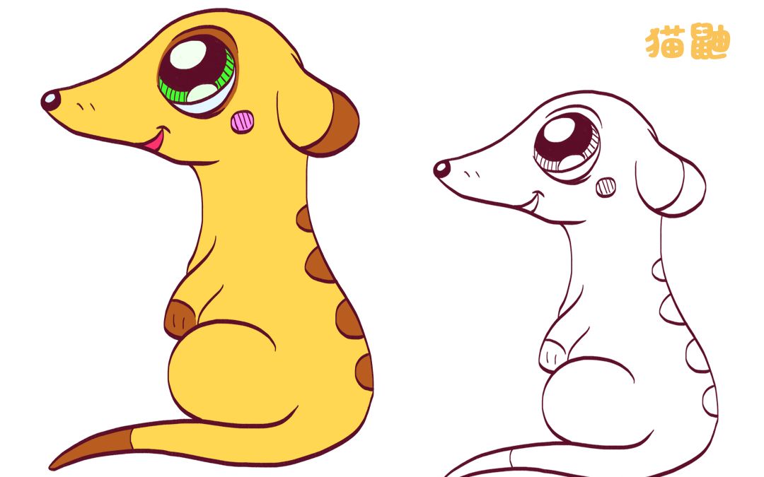 简笔画大全,猫鼬(二)