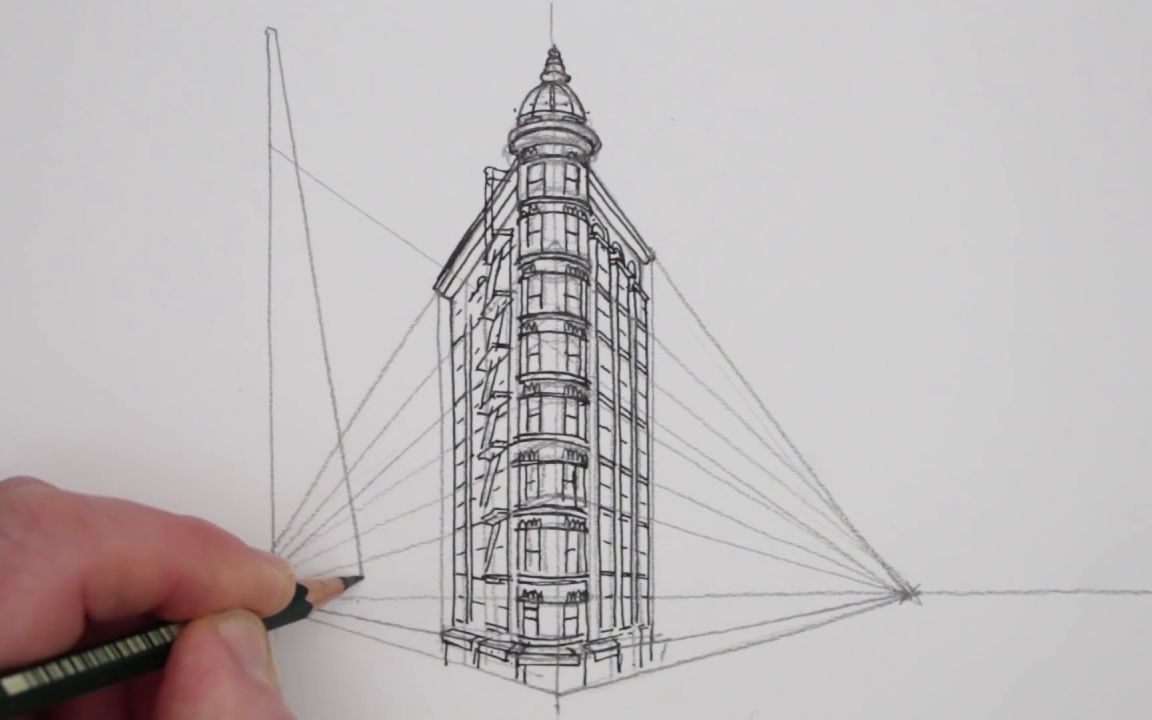 [图]如何绘制两点透视：旧金山建筑群绘制 | How to Draw in 2-Point Perspective- Buildings- San Francisco