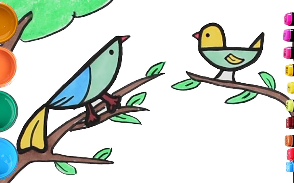 两只小鸟简笔画彩色图片