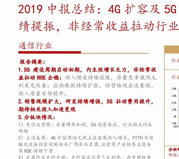 通信行业2019中报总结:4G扩容及5G带动无线相关业绩提振,非经常收益拉动行业ROE回稳哔哩哔哩bilibili