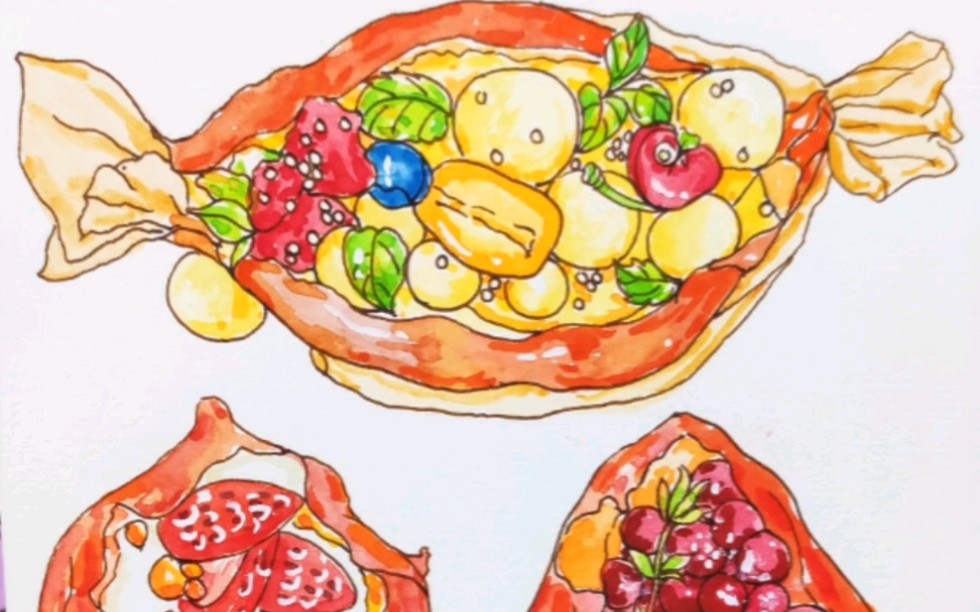 水彩手绘烤红薯