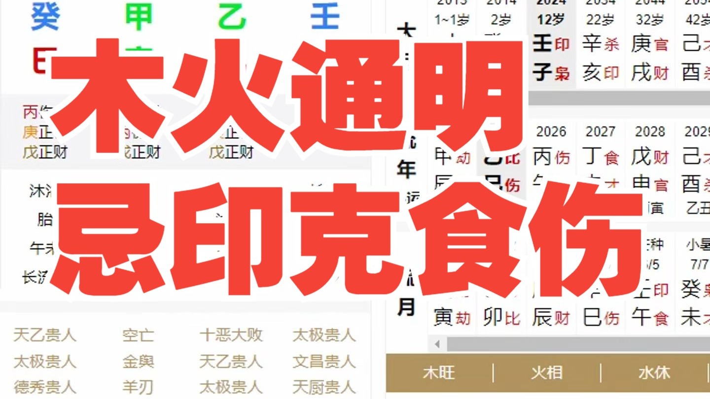 木火通明,忌印克食伤泄秀,成绩下降