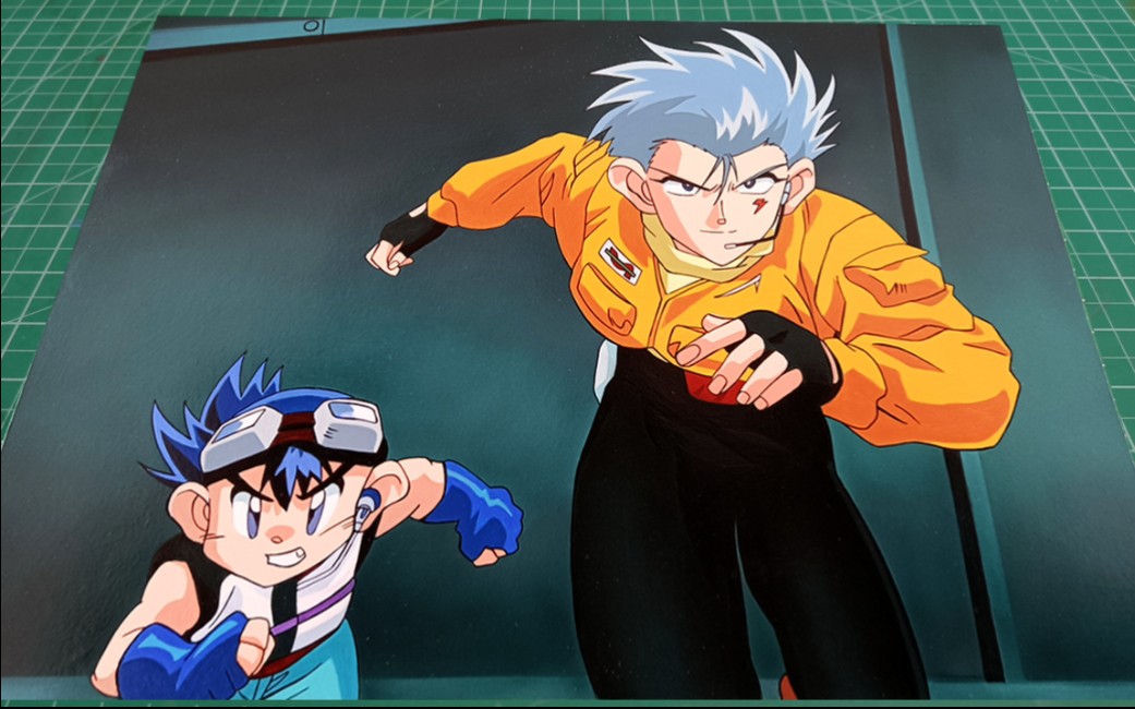 手绘摸鱼四驱兄弟小豪和卡罗丙烯赛璐璐画完整过程