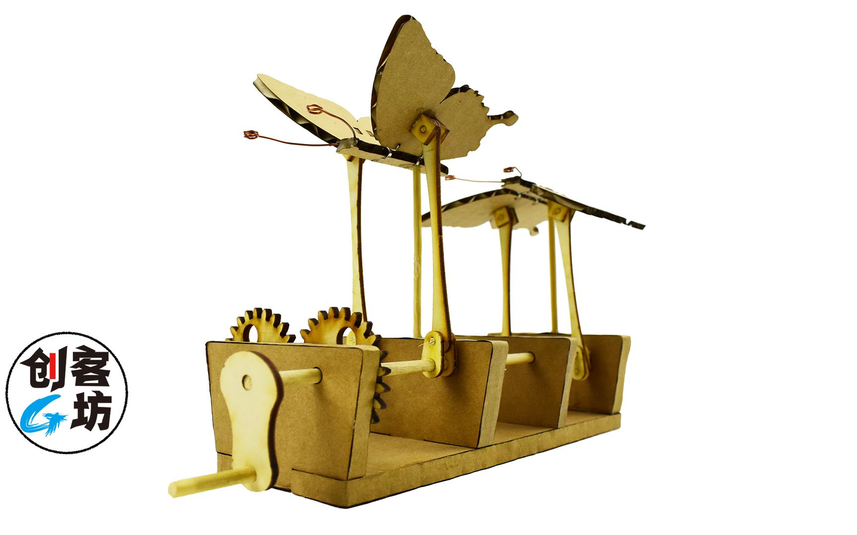 纸板创意手工作业!齿轮联动双蝴蝶制作教程