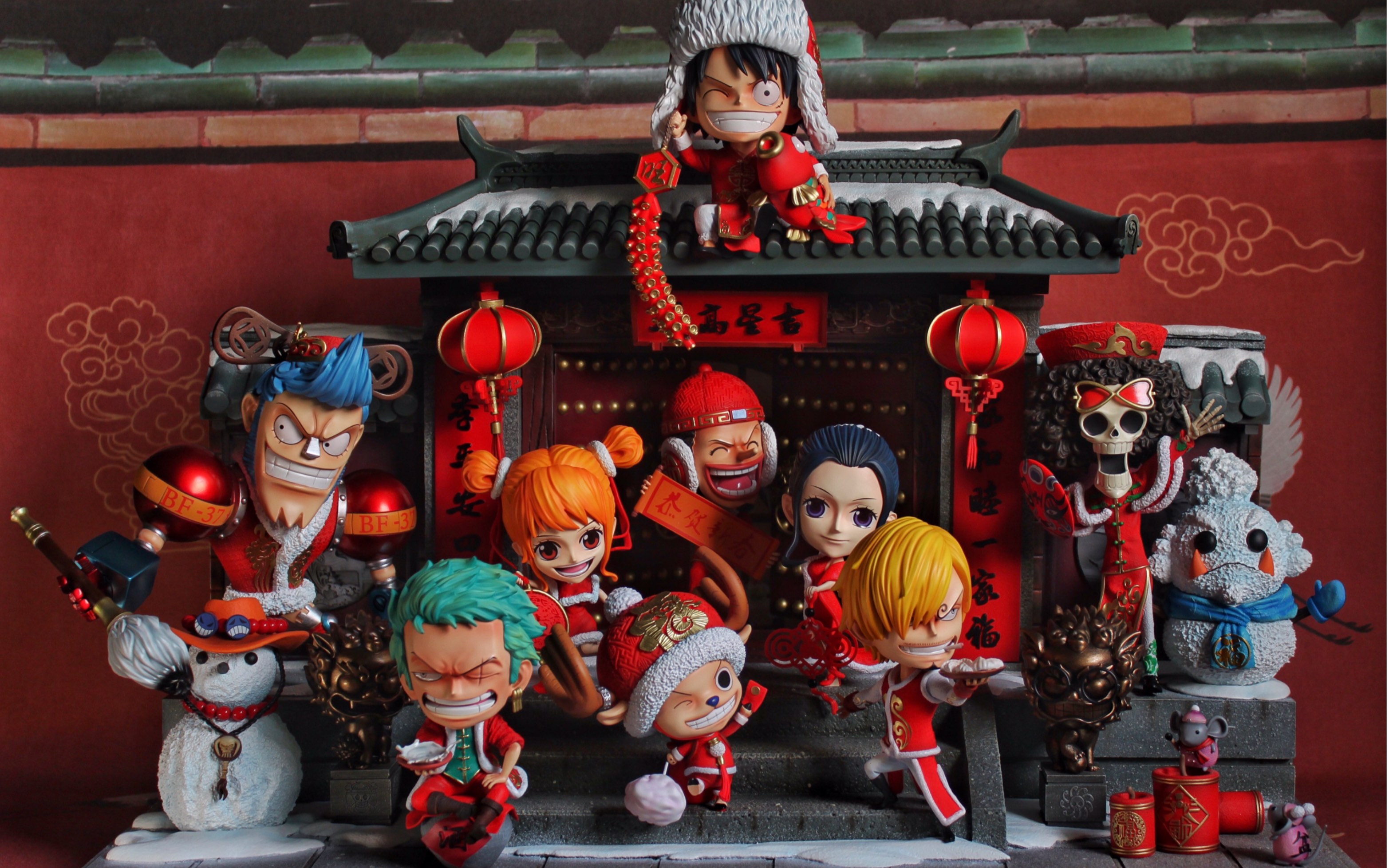 新春风格手办当草帽团过上新年新春系列海贼王恭贺新年细节满满