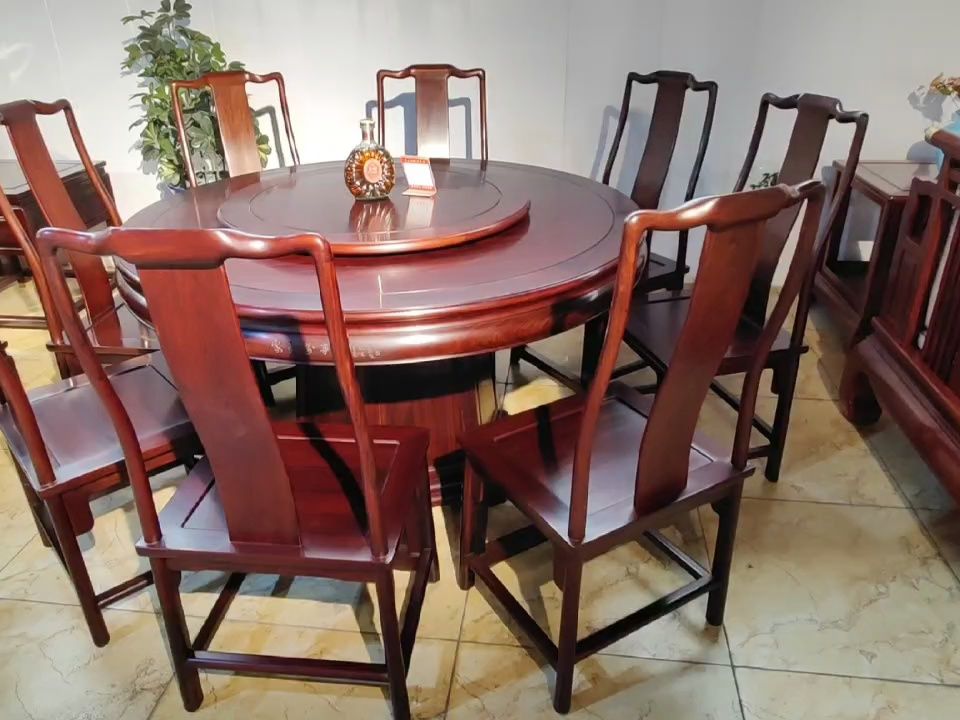 平价红木家具 绒毛黄檀红木餐桌椅 内蒙古王义红木家具