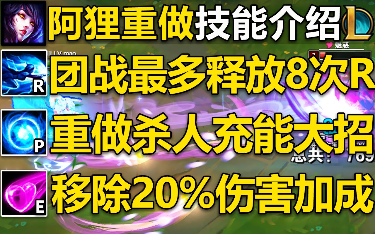 阿狸重做完毕:被动杀人充能大招,大招团战无限释放!18护甲,E移除伤害加成,W全面调整,Q耗蓝提高!电子竞技热门视频