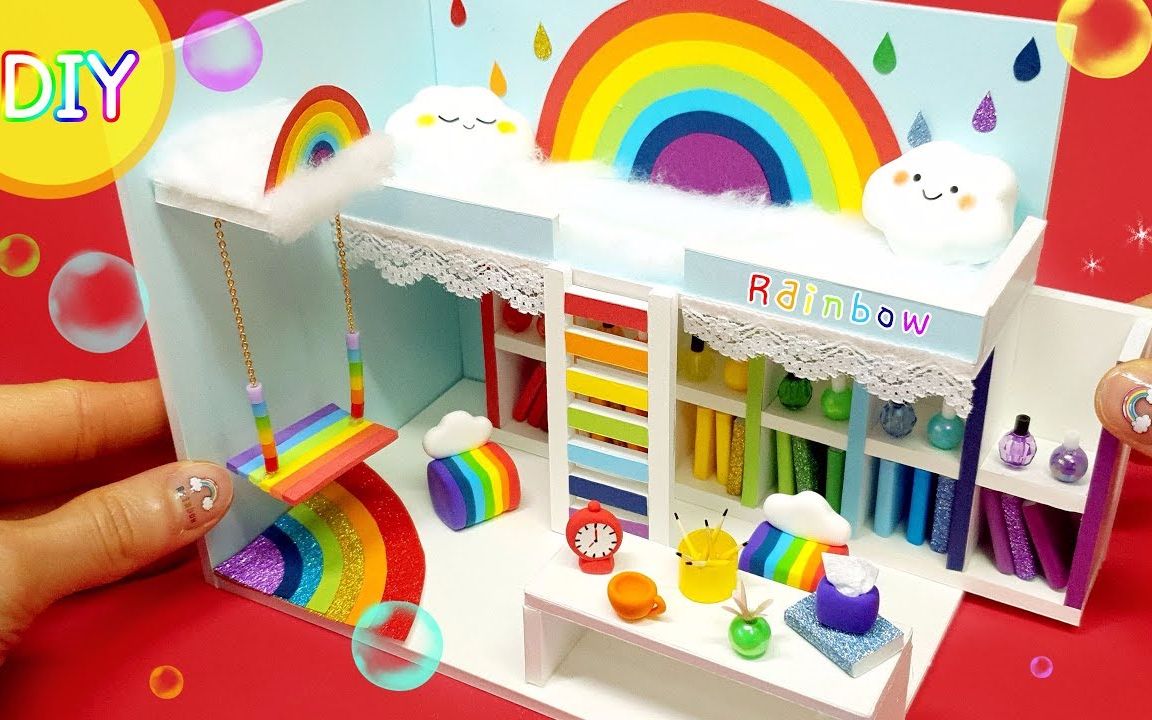 [图]【搬运】heekkong制作彩虹主题小屋Rainbow room ! rainbow bed , bookshelf , swing