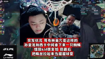 下载视频: 突发状况！孙亚龙和西卡中间垂下来一只蜘蛛！懦弱kid很害怕！但最后把蛛丝拉起来当溜溜球耍！哥布林巢穴是这样的！