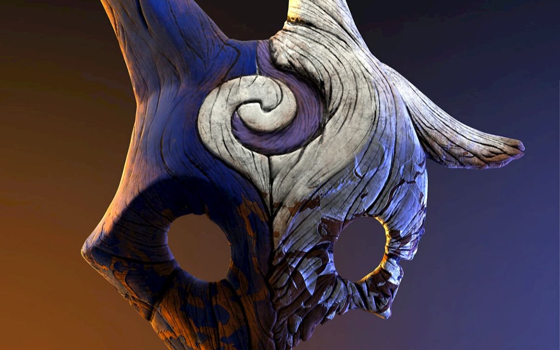 【千珏】面具模型制作,zbrush高模雕刻教学,次世代游戏高模制作