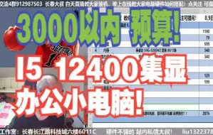 Descargar video: 电脑配置推荐，3000以内预算，要求 办公，I5 12400集显，装机方案讲解！