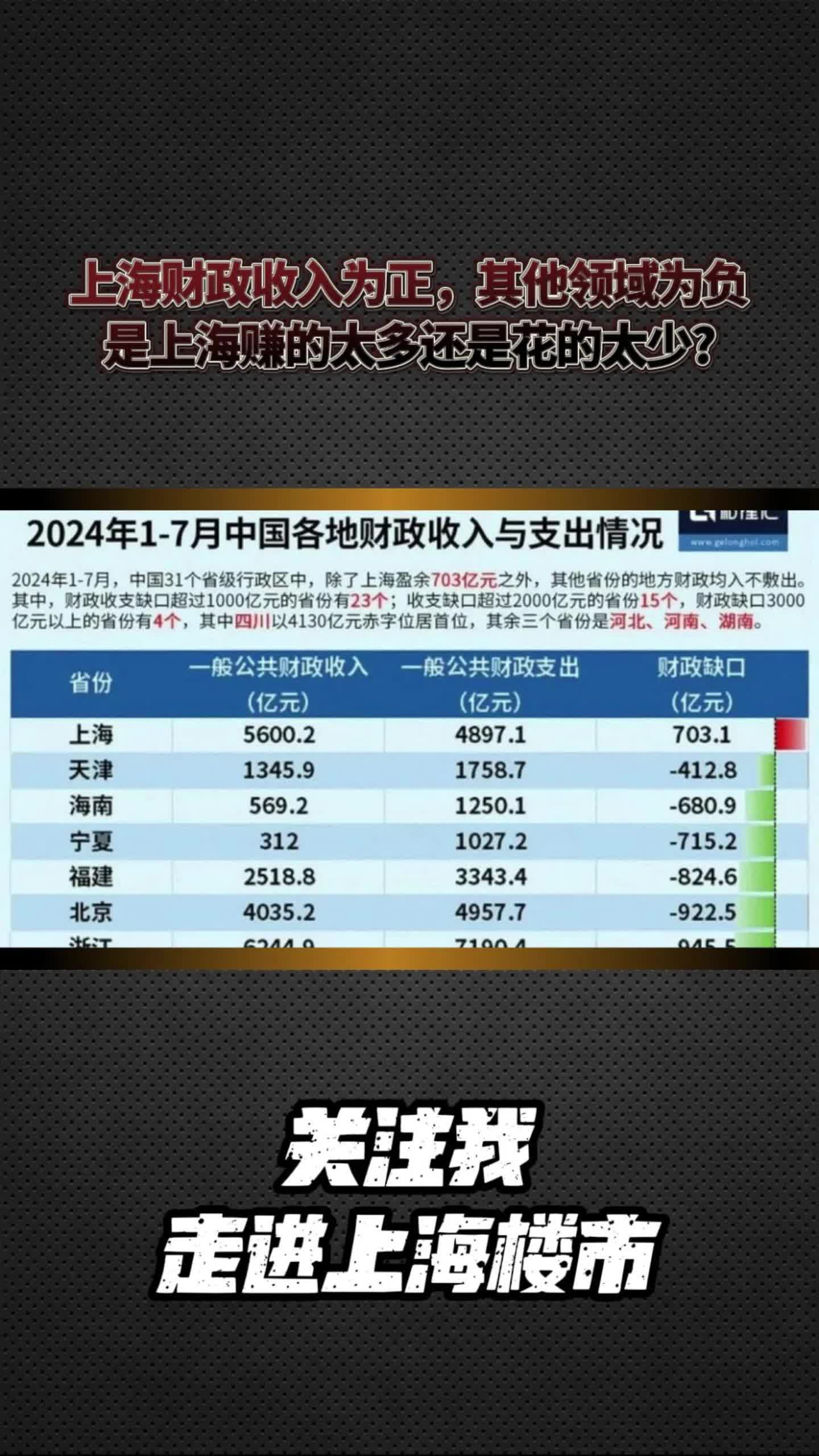 上海财政收入为正,其他领域为负是上海赚的太多还是花的太少?哔哩哔哩bilibili