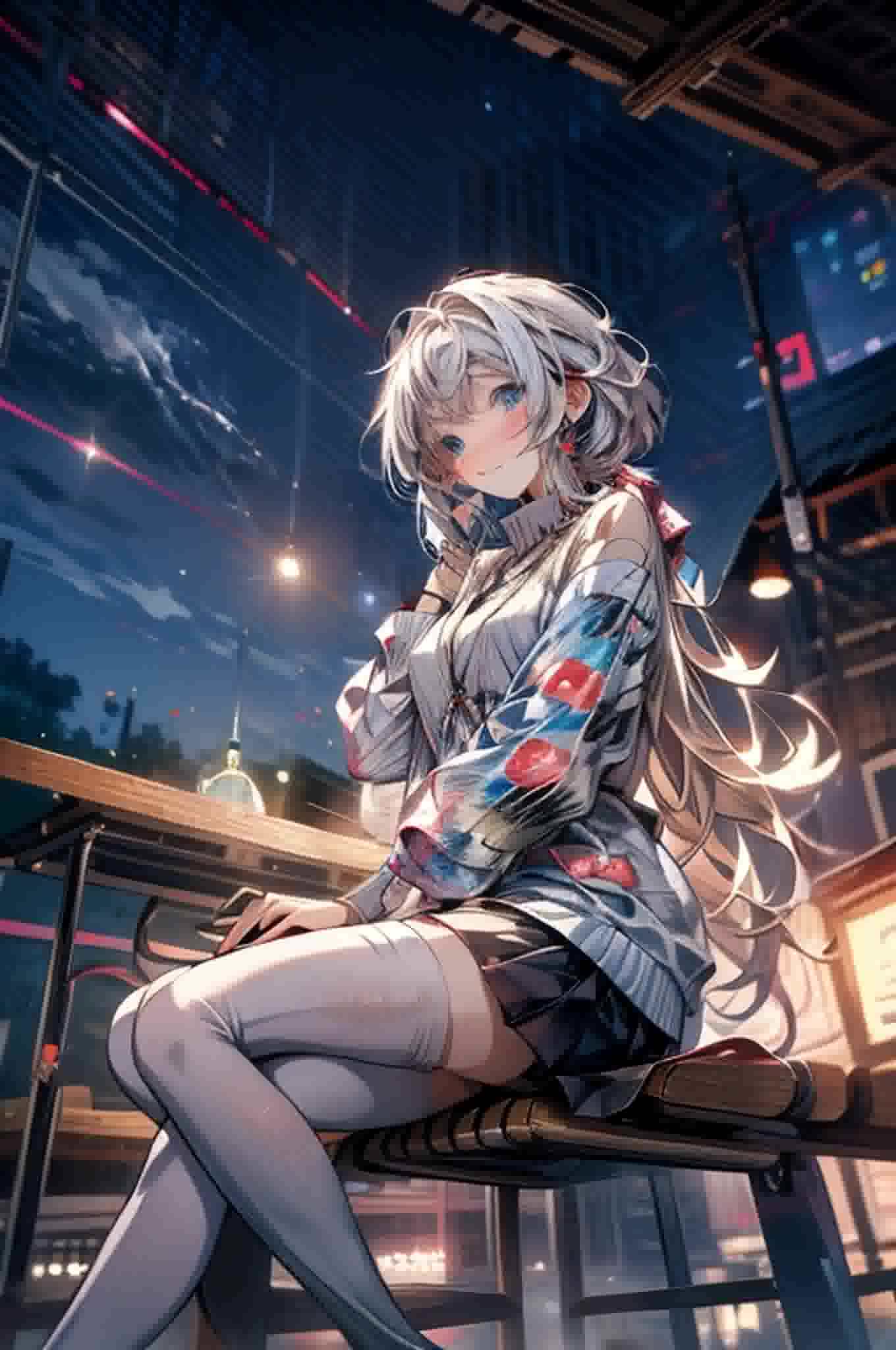 水彩女孩一个人制服晚上
