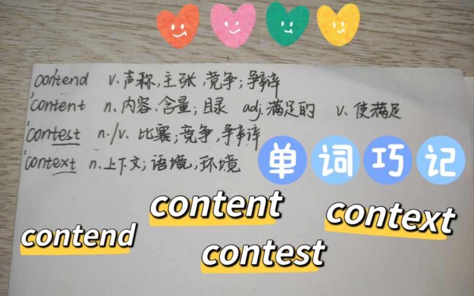 [图]巧记单词 易混词contend content context contest 这几个单词怎么记？