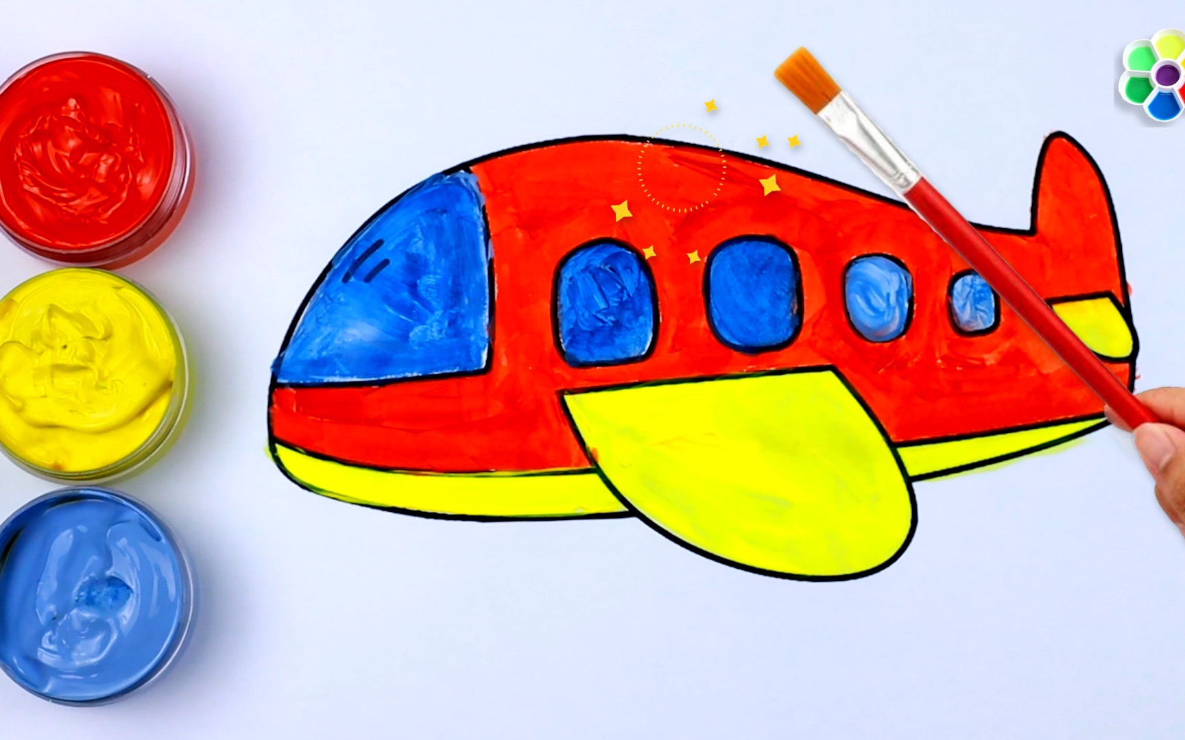 学习儿童飞机简笔画并为它着色可可色彩绘画
