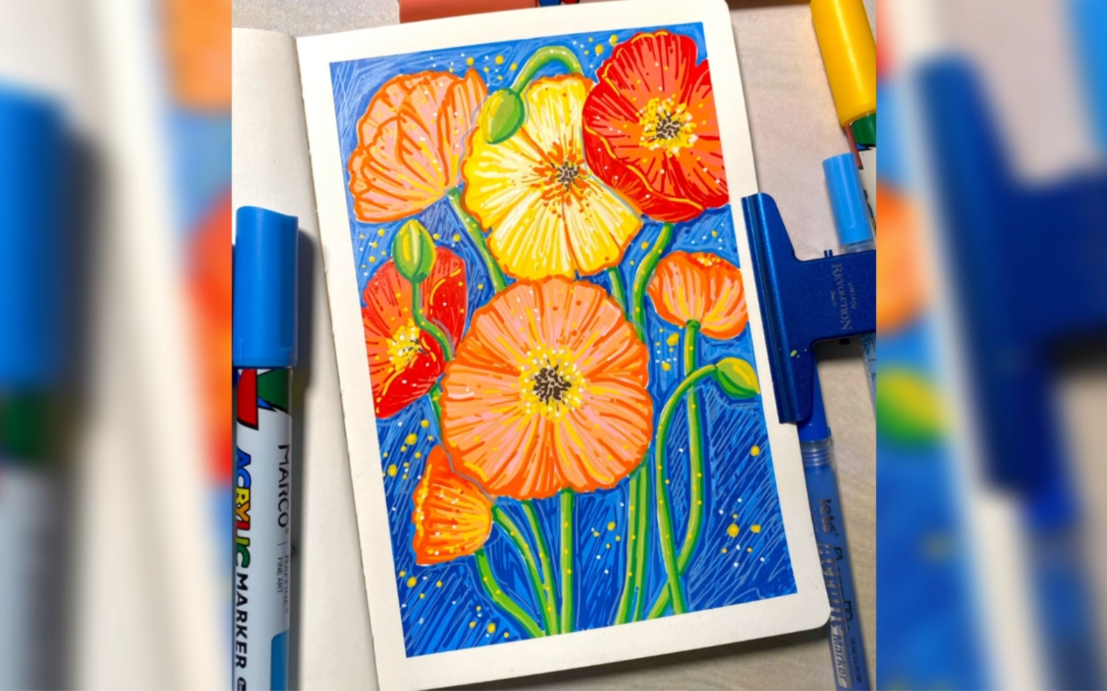 丙烯马克笔教程|罂粟