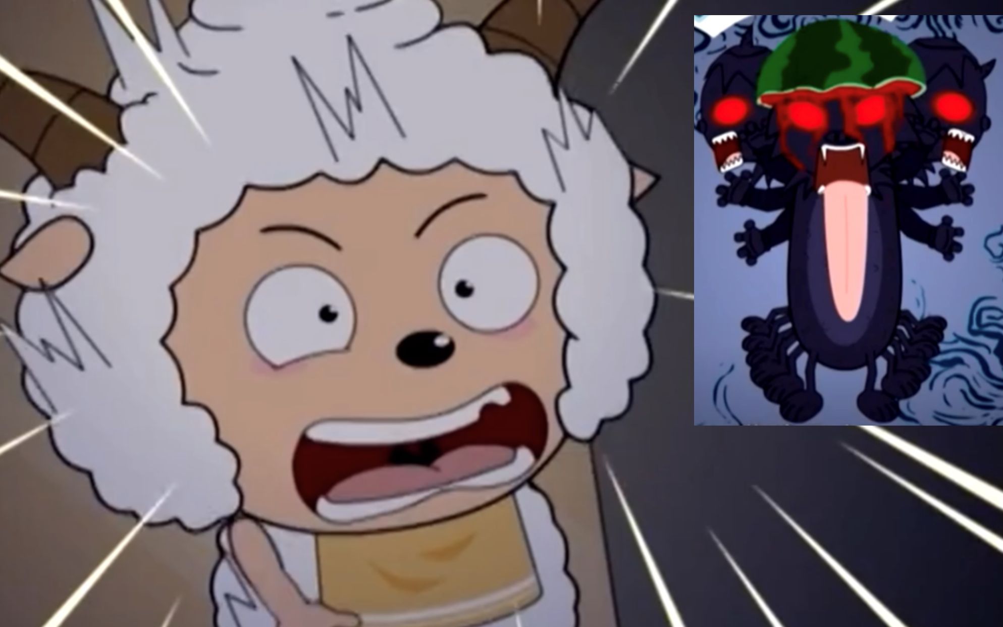 喜羊羊与灰太狼羊村惊现可怕的恶魔把小羊们吓惨了