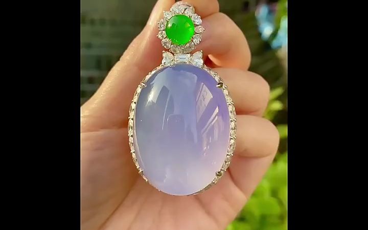 天然缅甸玉石a货翡翠高冰玻璃种紫罗兰大蛋面18k金钻豪华镶嵌