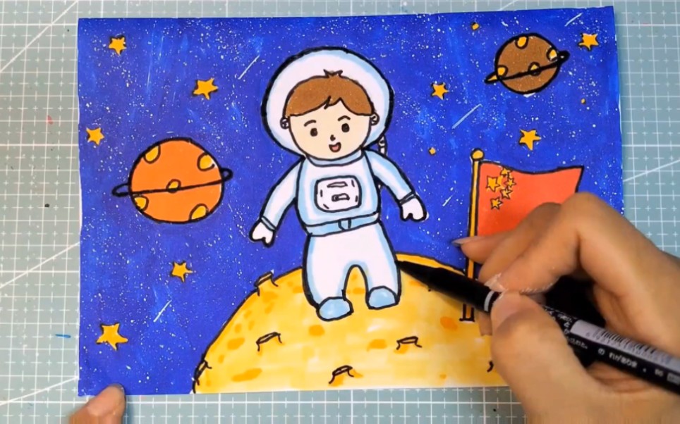 太空小孩简笔画图片