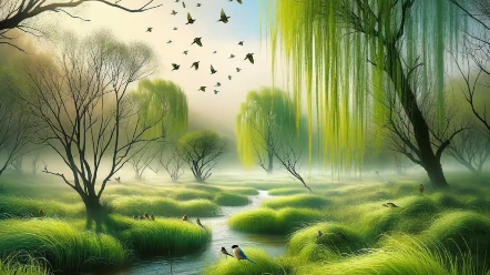 芦苇丛中,风轻轻吹过,带来清新与宁静的歌.