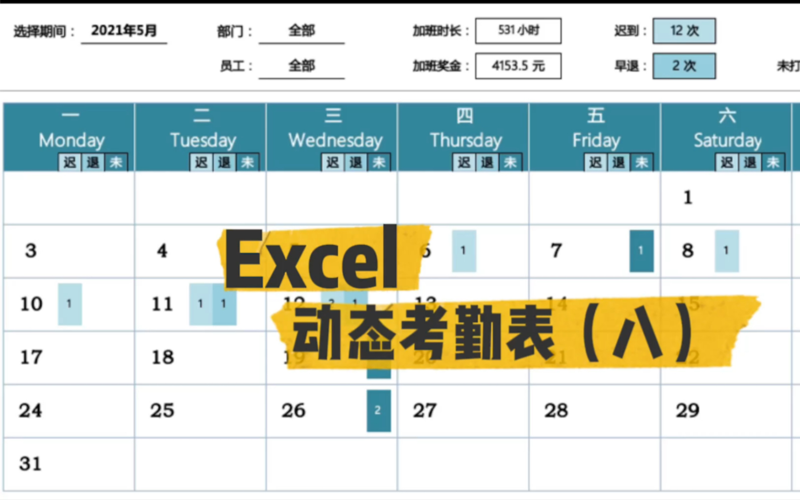 动态考勤表|第八集 加班的时长都统计完成了,最后我们来计算不同时段员工的加班奖金,还是一个公式搞定哈!哔哩哔哩bilibili