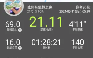 Download Video: 411配速，140心率，12820半马，高质量有氧天天跑（温度21，湿度90+）