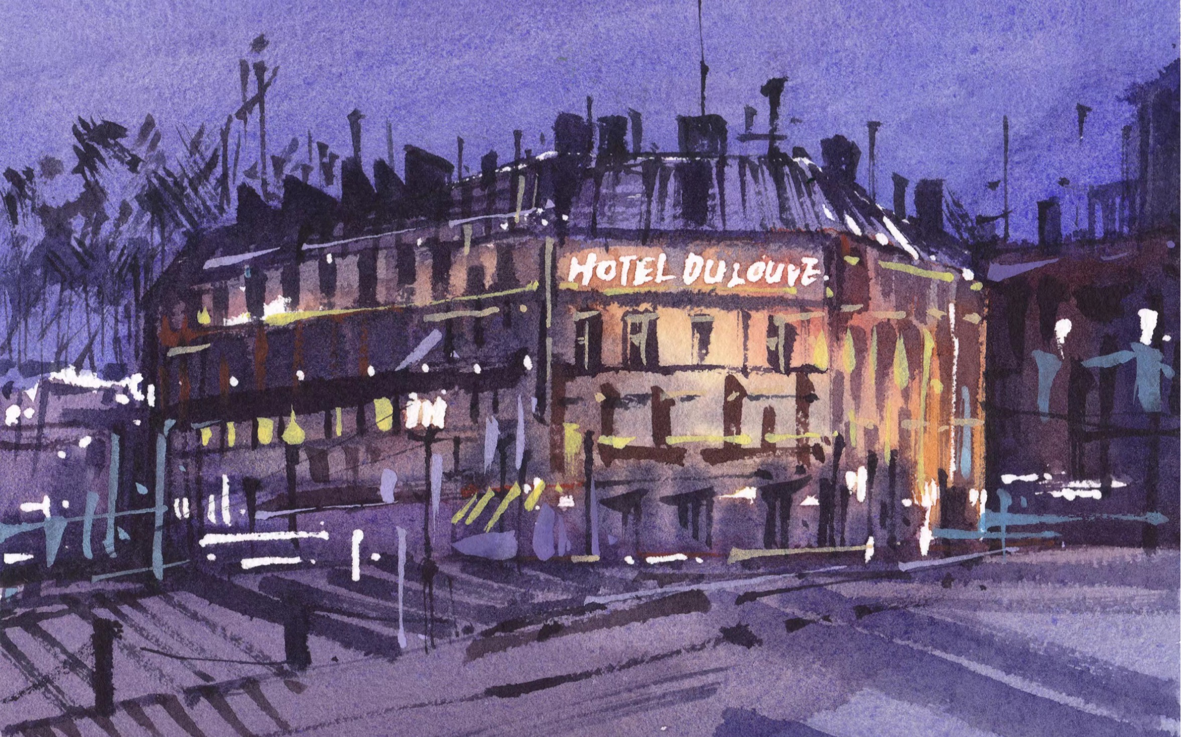 《呓鹿水彩》水彩风景第七十四课:夜景 简单的水彩风景画入门技法视频