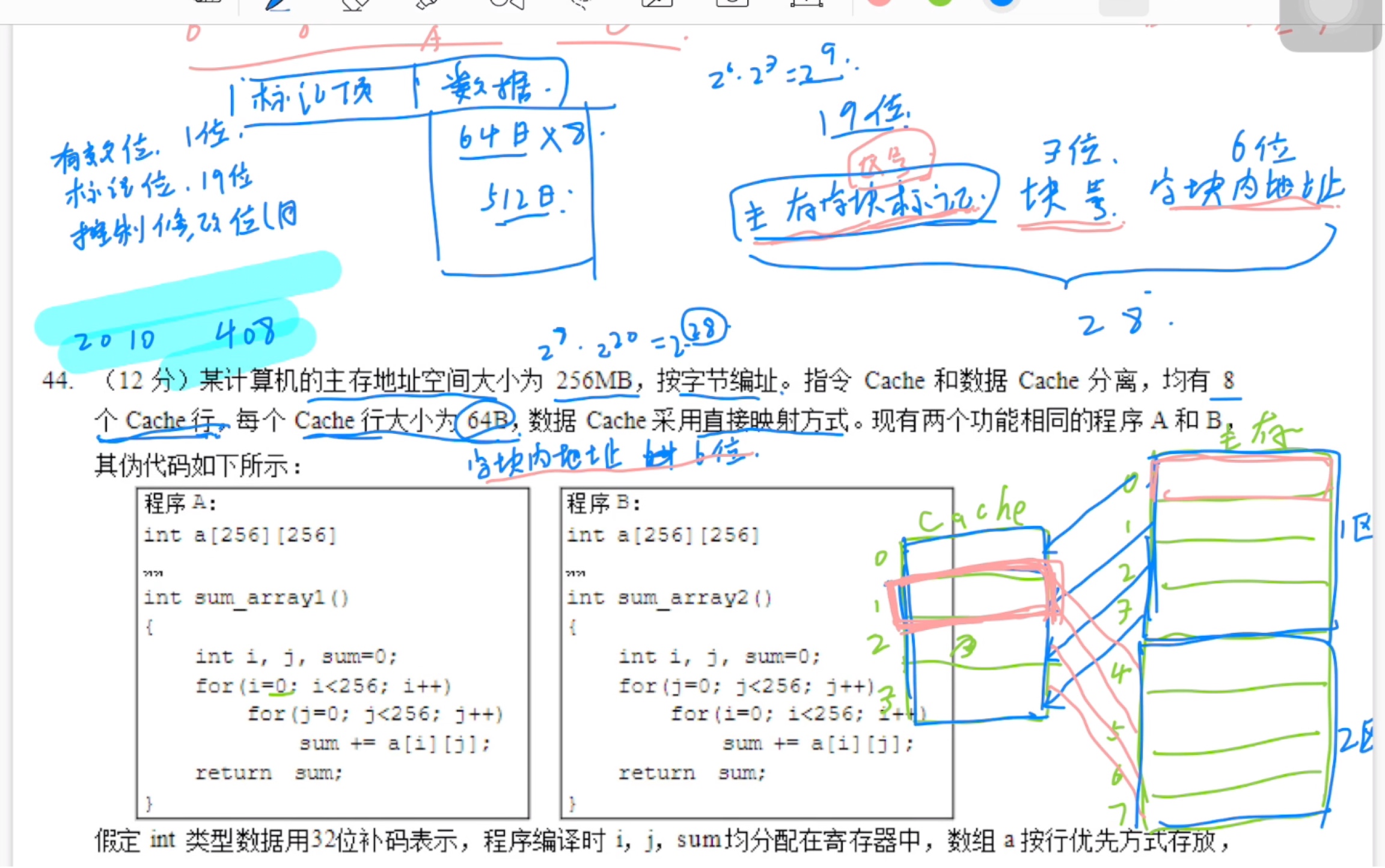 「计算机组成原理」2010年40844题|直接映射|数组元素地址计算|cache命中率哔哩哔哩bilibili