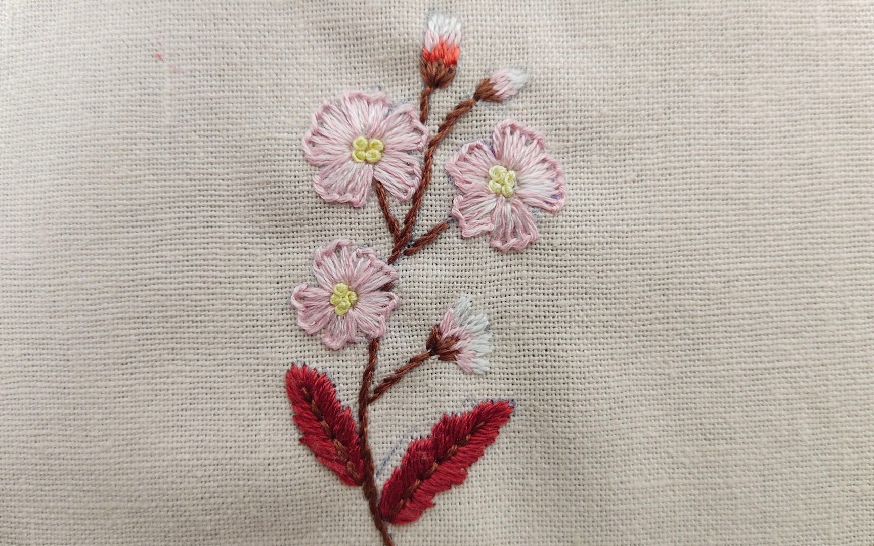 樱花季怎能没有樱花刺绣来装点呢?樱花的简单绣法