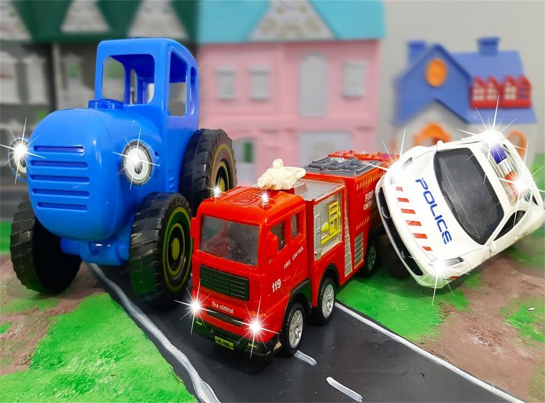 儿童益智玩具:蓝色拖拉机与消防车携手救援,最终成为大家心中的小英雄