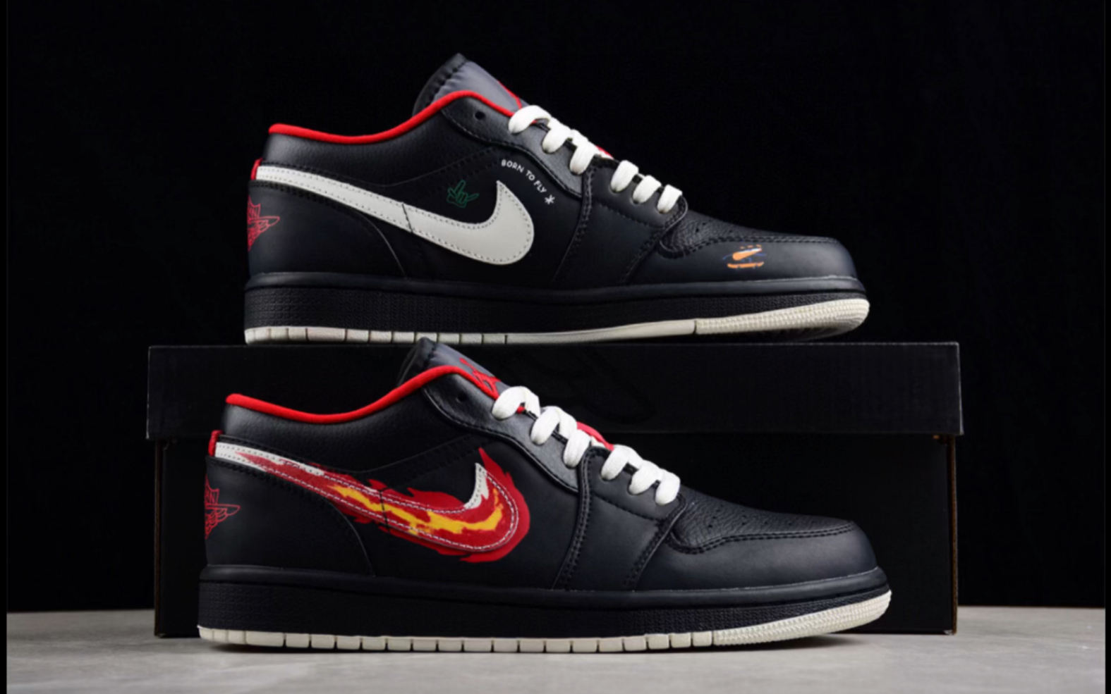 乔丹 air jordan 1 low flaming swoosh aj1 黑黄红皮革火焰钩运动鞋
