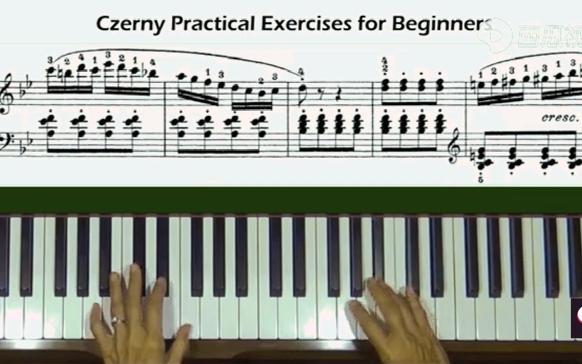 钢琴演奏示范车尔尼59964本首练习为两个降号的降b大调其主音降b在黑