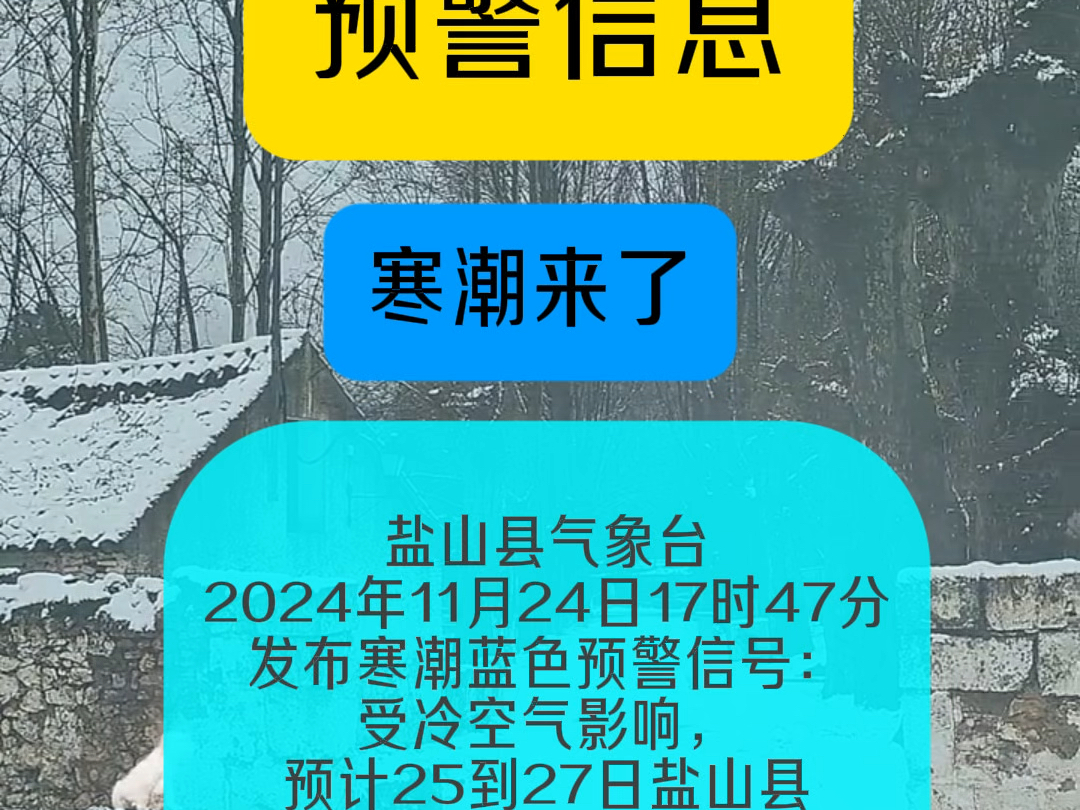 【预警信息】盐山县气象台2024年11月24日17时47分发布寒潮蓝色预警信号哔哩哔哩bilibili