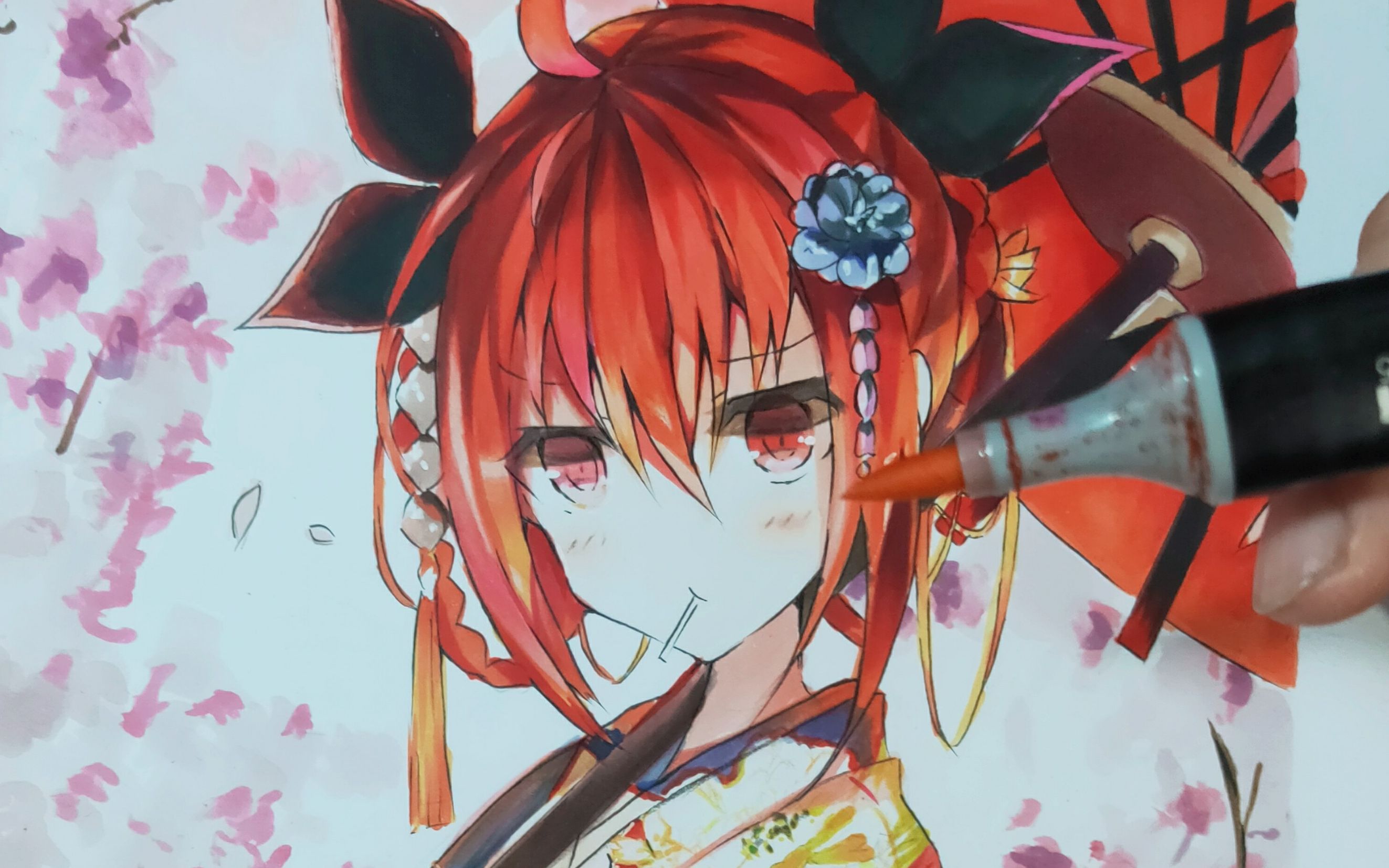 活动作品马克笔手绘画一个身穿和服的五河琴里