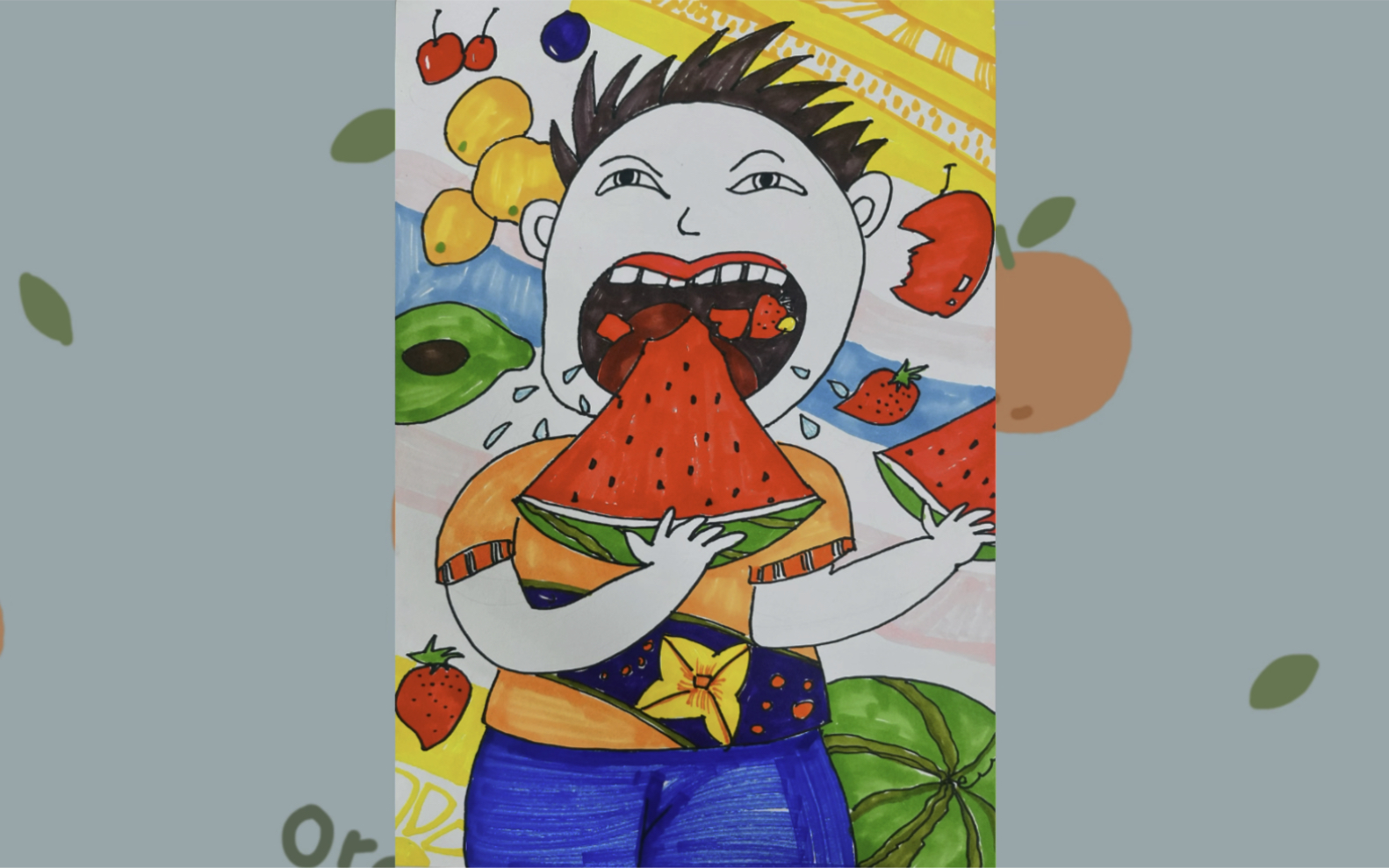 画人吃水果的样子图片