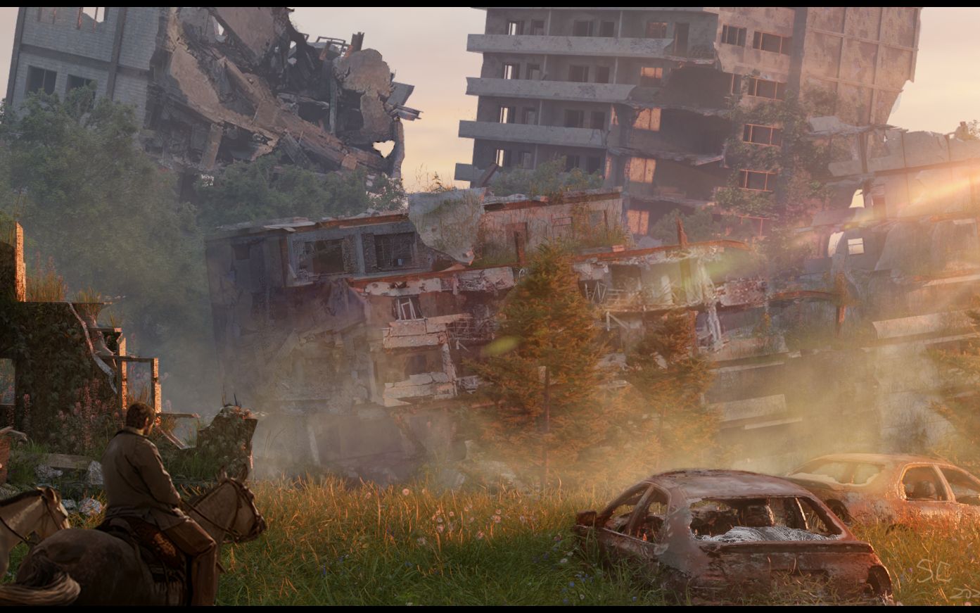 【blender 3d辅助绘画】末日废墟气氛图练习( 场景制作分享)